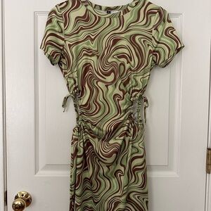 Divided Green and Brown Swirl Midi Dress